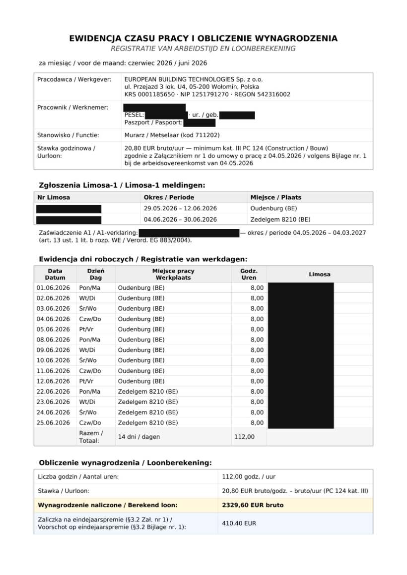 Ewidencja czasu pracy — strona 1